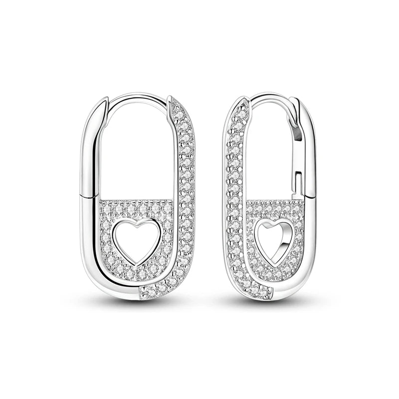 Love Heart Earrings 925 Sterling Silver Original Shining Zircon Heart Hoop Earrings For Women Wedding Anniversary Jewelry Gift