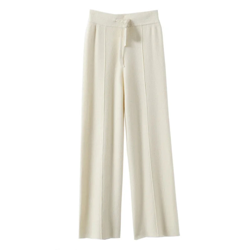 Calças Femininas de Cintura Alta de Malha, Perna Larga, Outono Inverno, Comprimento Longo, Cordão, Reta, Casual, Solta, Emagrecedora 1 - 2xl [veludo roxo camelo] calças de perna larga com costura central