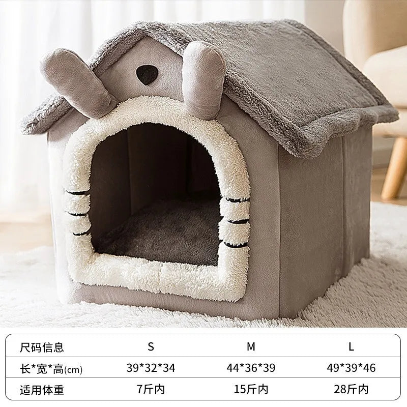 Thickened Enclosed Winter Warm  Villa Detachable Washable Pet Dog Bed  House Small  Shape Bed Home Comforter Pad