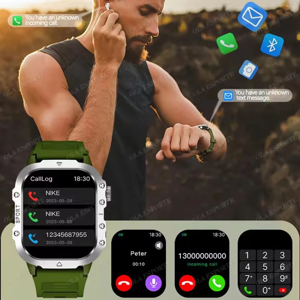 2025 Novo Smartwatch Masculino Militar Esportivo GPS para Uso Externo com Monitor Cardíaco do Sono Impermeável Compatível com iOS Android