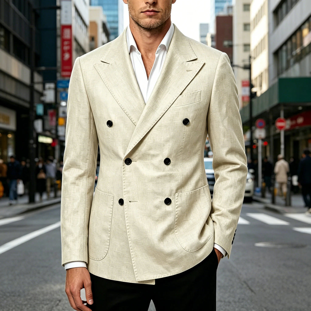 Blazer Masculino de Linho Transpassado Slim Fit Casaco de Terno Casual Negócios Jaqueta Formal para Casamento Noivo Smoking Primavera Verão