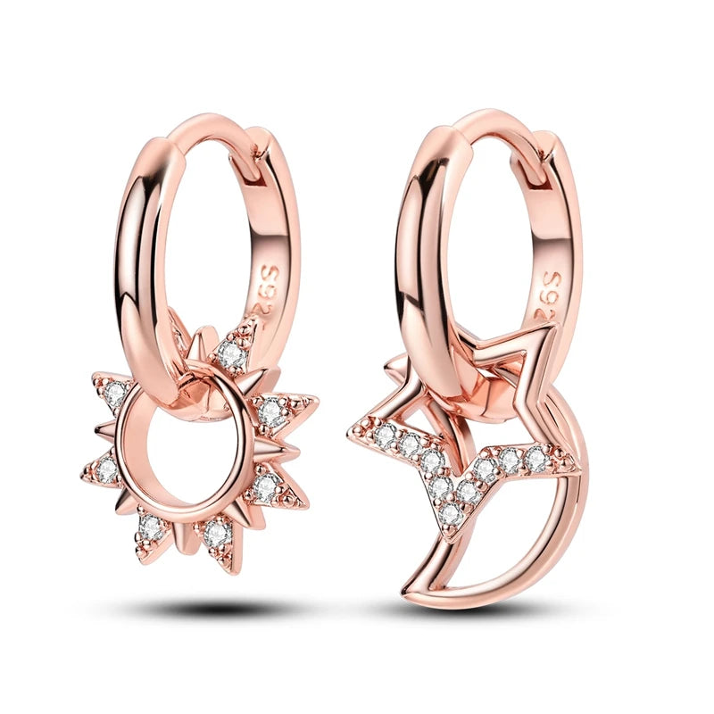 Star Moon Sun Hoop Earrings 925 Sterling Silver Original Star Shining Zircon Tassel Long Earrings For Women Luxury Jewelry Gift