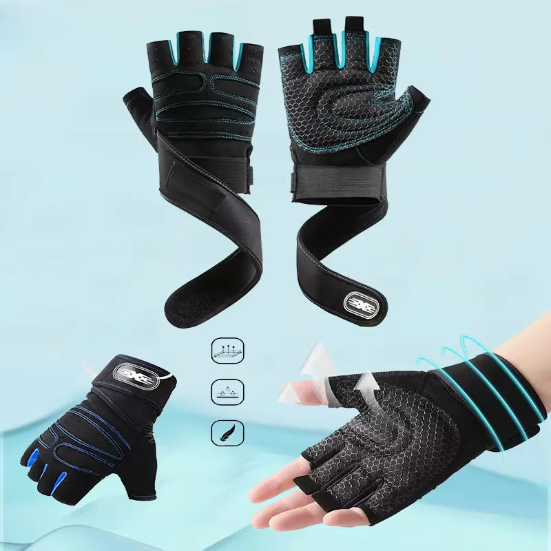 Luvas de Academia Masculinas Femininas Fitness Levantamento de Peso Luvas com Munhequeira Musculação Treino Esportes Ciclismo Luva à Prova de Choque