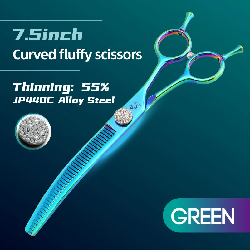 Tesoura de Grooming Fenice com Parafuso de Diamante 7.25 Polegadas Profissional Curva Chunker Tesoura de Desbaste para Pet Beautician