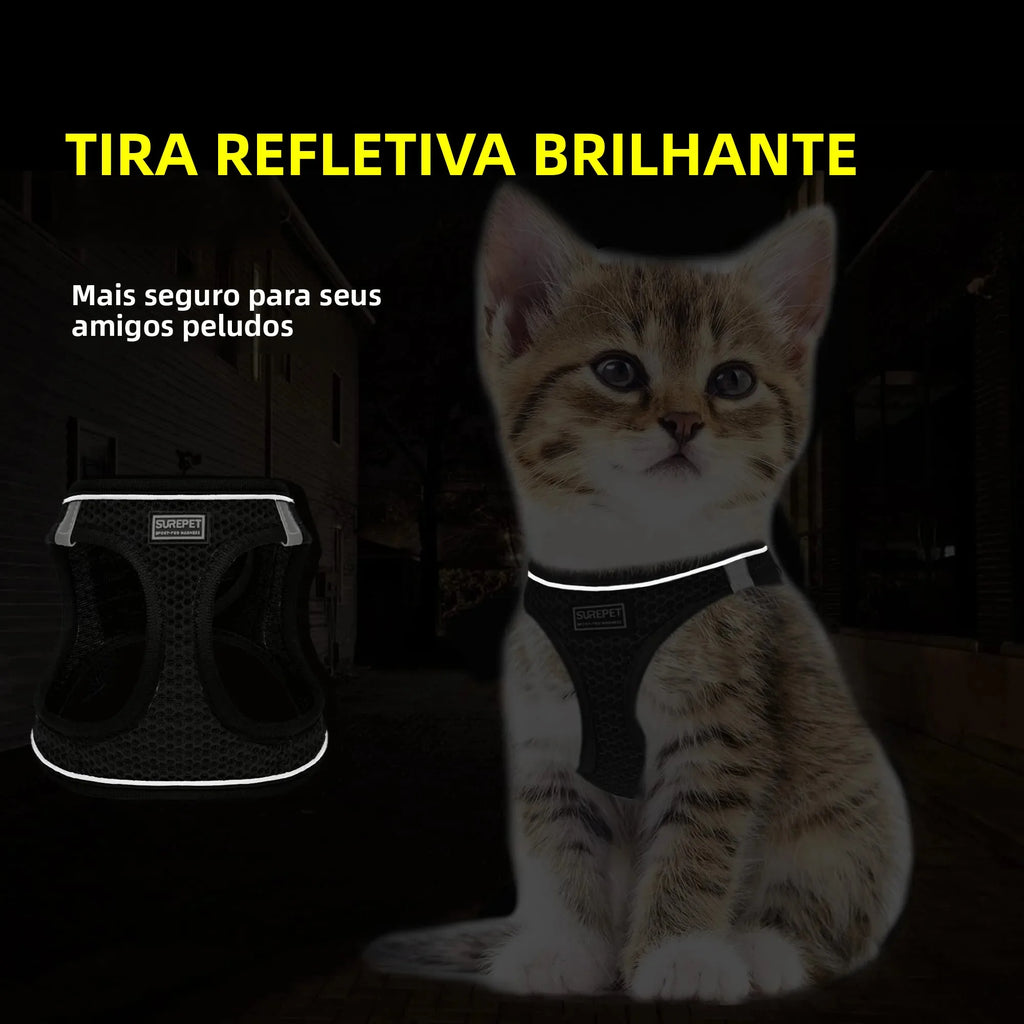 Colete Peitoral Ajustável com Guia para Cães e Gatos Arnês Malha de Poliéster Respirável Refletivo para Acessórios de Cães Pequenos e Gatos