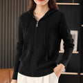 Cardigã Feminino Outono Inverno Gola Dobrável Zíper Frontal Cardigã Grosso Solto Suéter Básico Quente Tricô Casual Coreano Casaco - preto XL