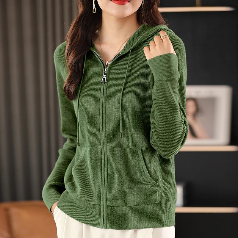Cardigã Feminino Outono Inverno Gola Dobrável Zíper Frontal Cardigã Grosso Solto Suéter Básico Quente Tricô Casual Coreano Casaco - preto XL