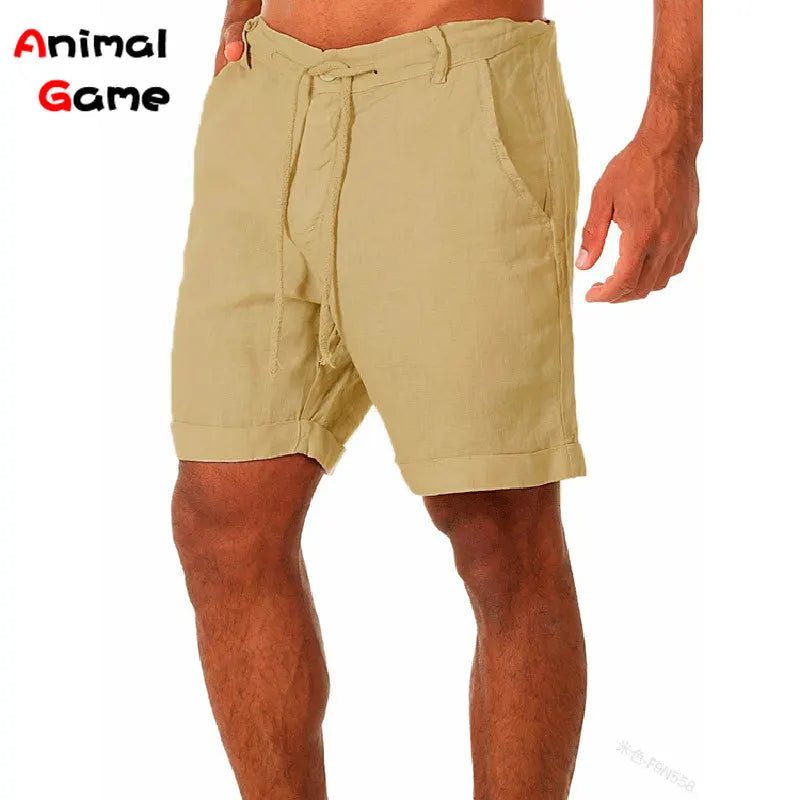 Moda Verão Masculina Shorts de Linho Masculino Shorts de Praia de Algodão Masculino Novo Selvagem Lazer Solto Sólido Shorts Cargo para Homens Shorts de Moletom