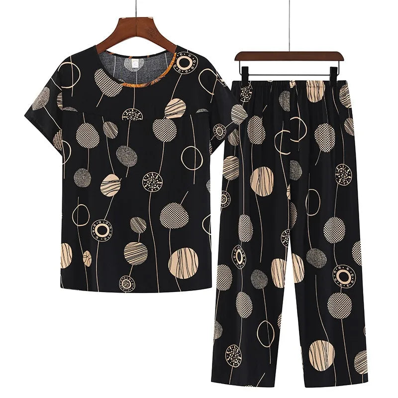 Roupa de Dormir Feminina Pode Ser Respirável e Antibacteriana Pijama de Algodão Fino Feminino Conjunto de Manga Curta Tamanho Grande