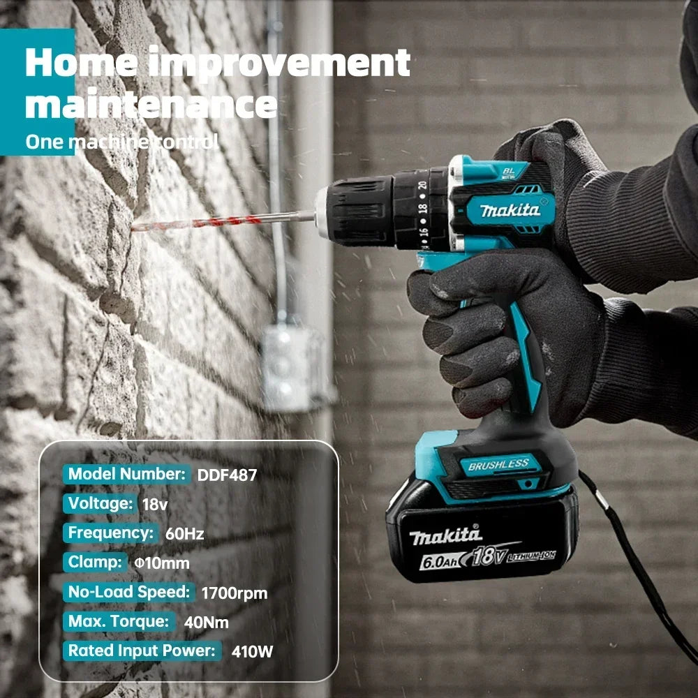 Parafusadeira/Furadeira de Impacto a Bateria Makita Original DDF487 18V, Motor Brushless, Ferramenta Elétrica Recarregável (somente ferramenta)