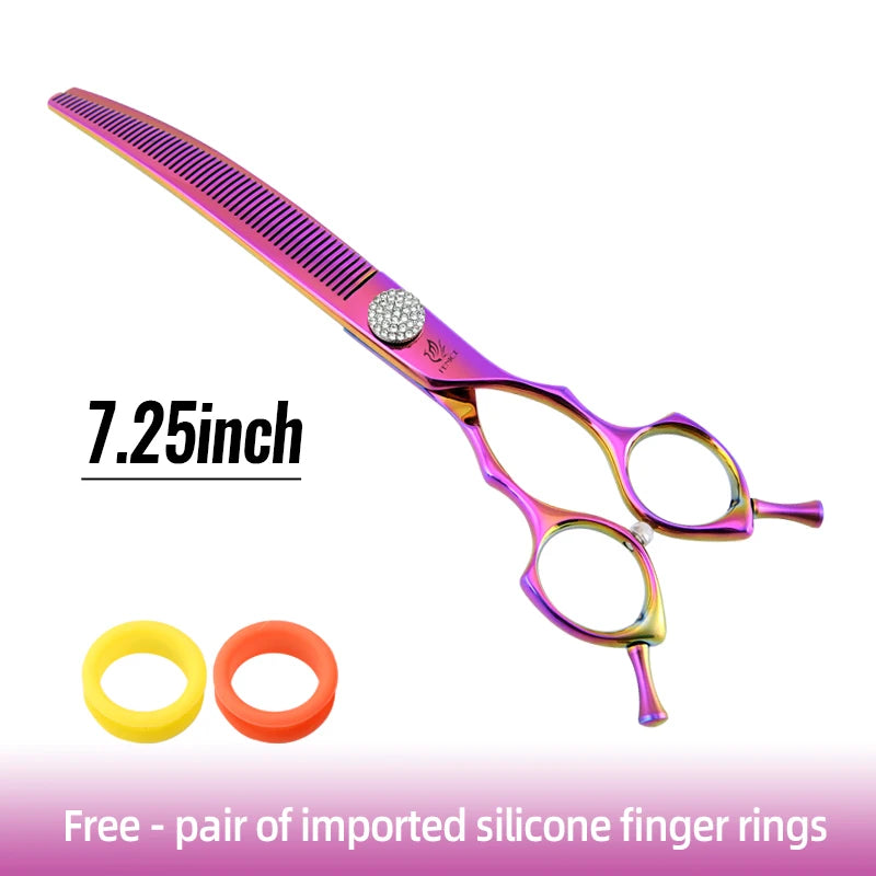 Tesoura de Grooming Fenice com Parafuso de Diamante 7.25 Polegadas Profissional Curva Chunker Tesoura de Desbaste para Pet Beautician