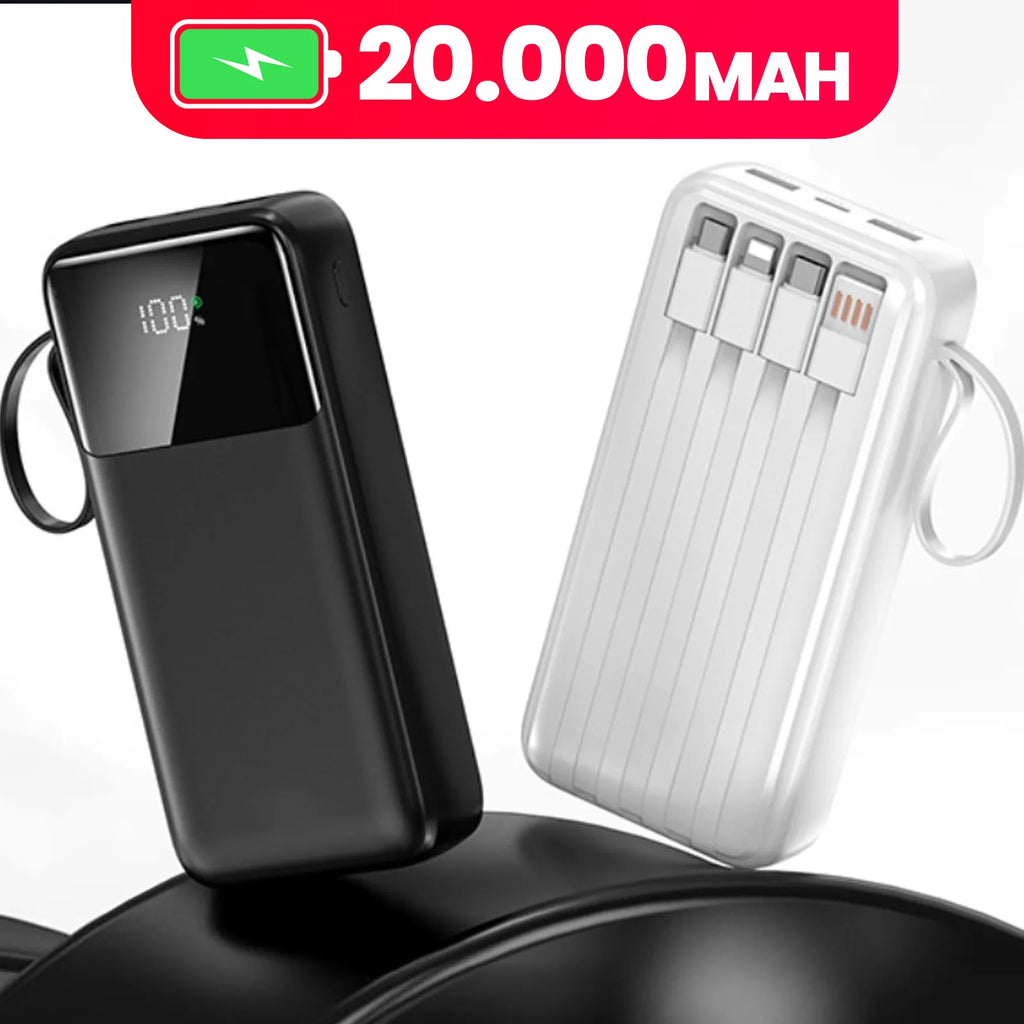 Carregador Portátil 20000mAh Carregamento Rápido 4 Portas USB Display