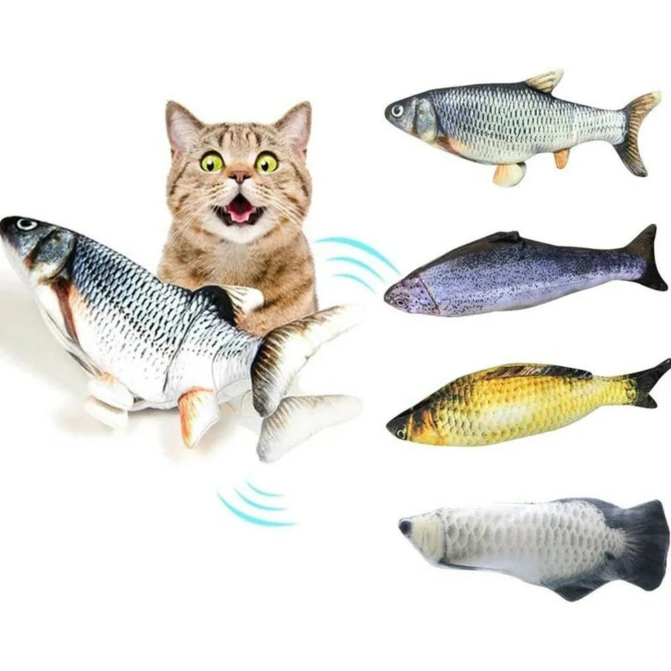 Brinquedo Elétrico de Gato Peixe Vibratório de Pelúcia Interativo para Gatos Brincarem Sozinhos