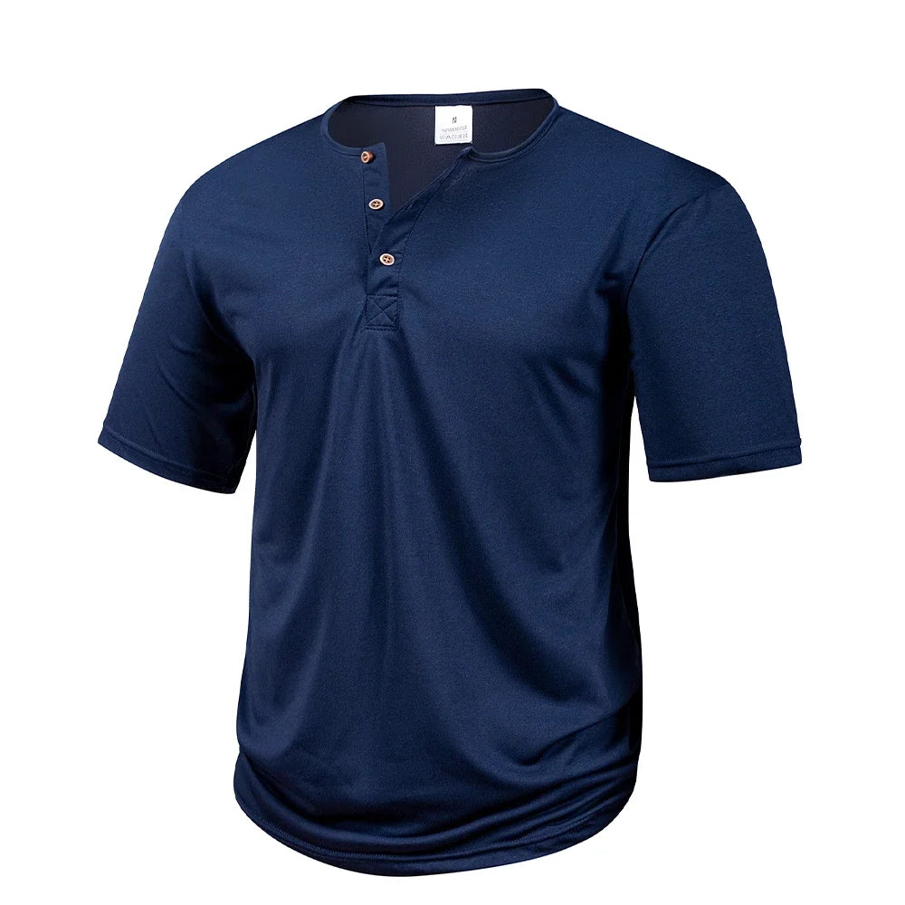 Men's Casual Henry T Shirt Summer Brown Button Solid Color Polo...