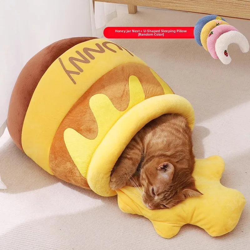 Warm Winter  Bed Half-Closed Style Winnie Honey Pot Dog Sleep Bag Cute Pet Sleeping House Indoor  Nest Comfortable Cushion
