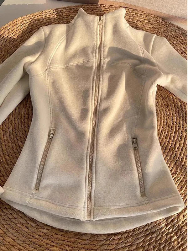 Womens Slim Fit Fleece Lined Short Cardigan Sweater Stand Collar Thickened Waist Shaping Autumn Winter Fashion Outerwear 1 - M Black [autumn and winter plus velvet style]