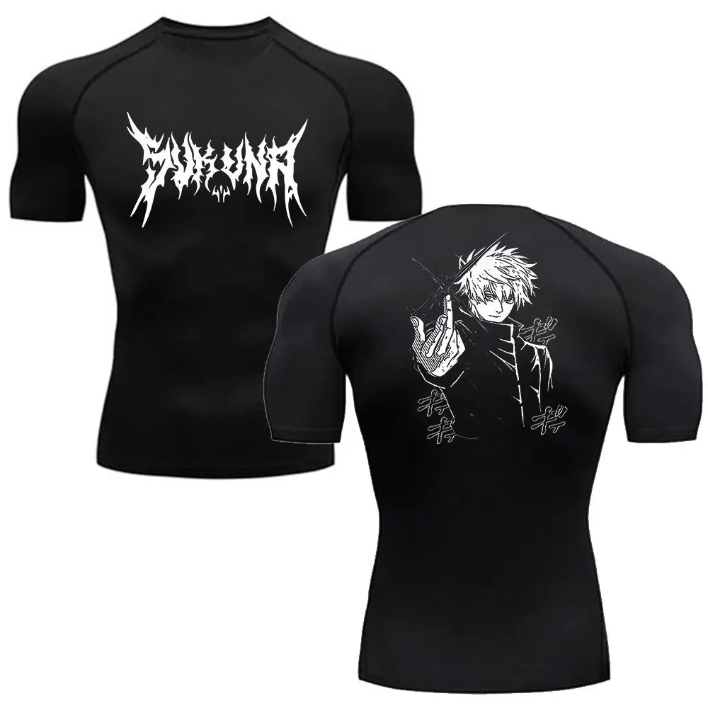 Camiseta de Compressão Anime Jujutsu Kaisen Masculina Fitness Academia Esporte Corrida Rashguard Blusa Camisa Secagem Rápida Manga Curta
