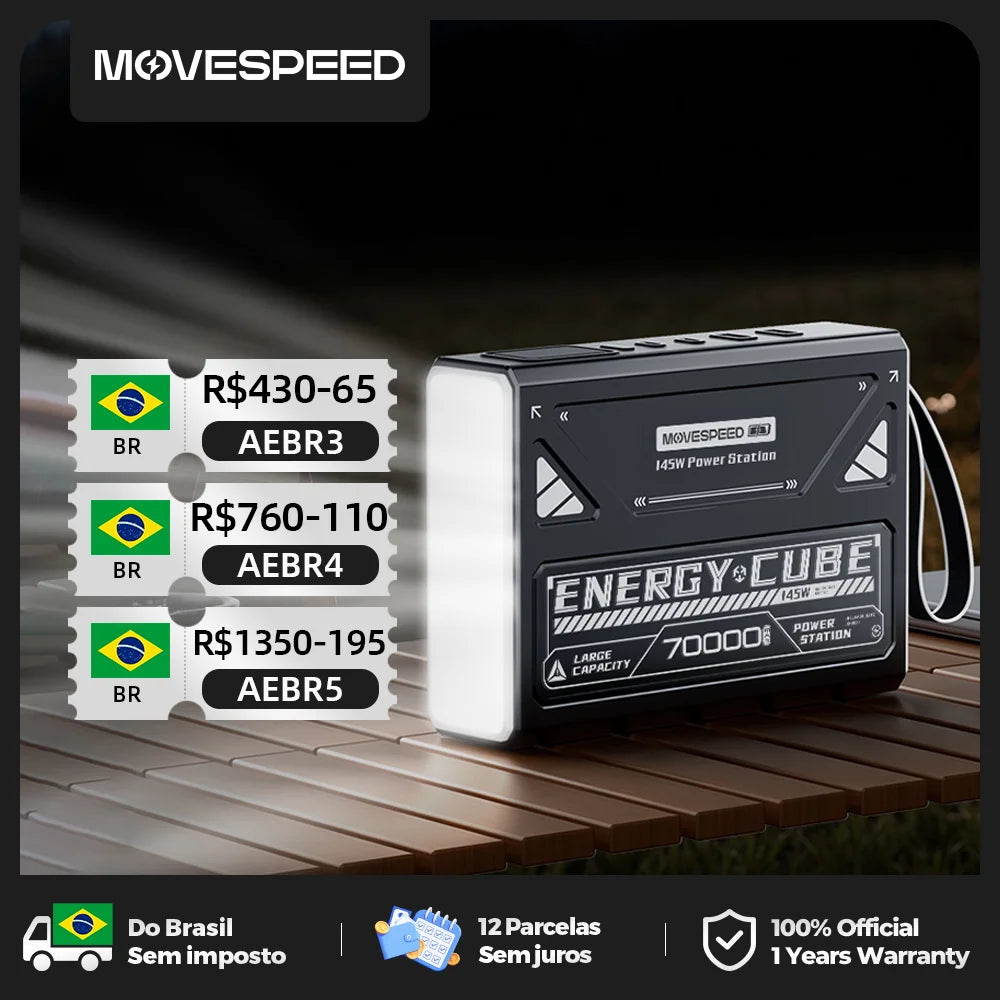 Power Bank 70000mAh 140W Fast Charge Flashlight Camping