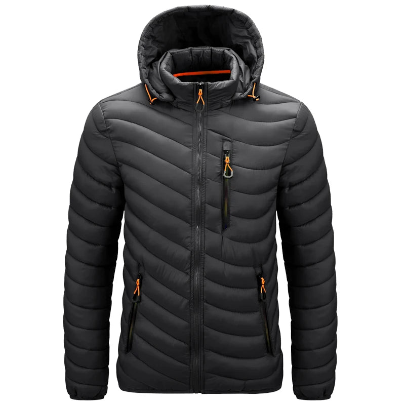 Jaqueta Masculina Leve Puffer para Uso Externo com Capuz, Térmica Isolada, Acolchoada para Inverno, Aquecida, para Corrida, Viagem, Casual, Algodão, Casaco para Uso Externo