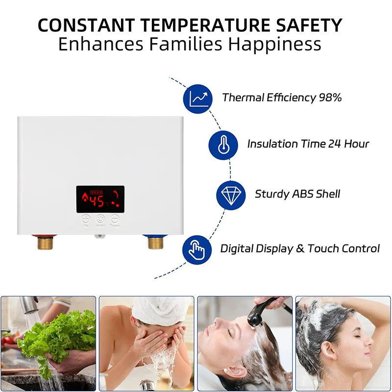 5500W/3000W Instant Water Heater Wall-Mounted Electric Water Heaters for Bathroom Hot Water Shower and Home Kitchen Heating 220V