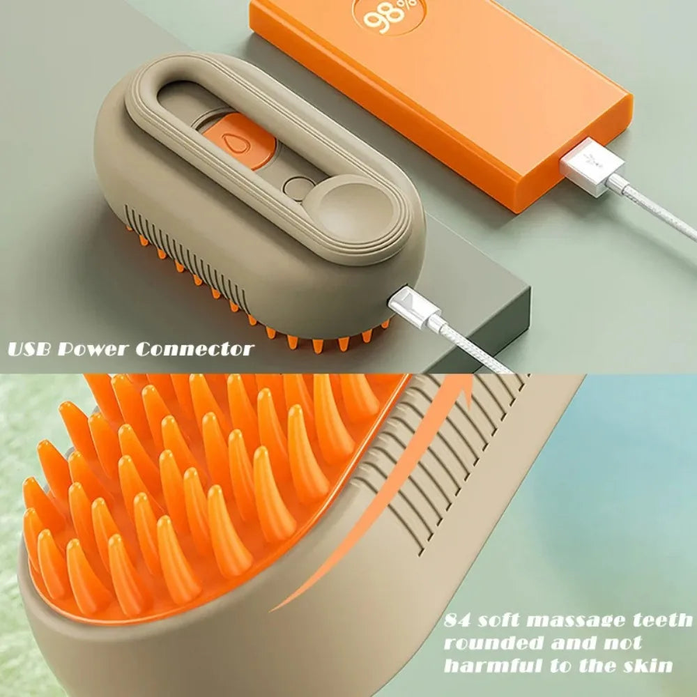 Escova a Vapor para Gatos e Cães, Pulverizador Elétrico para Massagem, Ferramenta de Tosa de Animais, Escova Massageadora Elétrica 3 em 1 para Remover Pelos Soltos