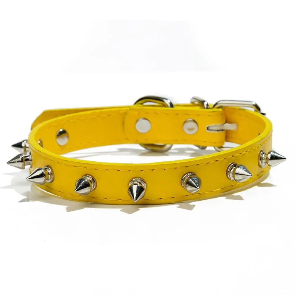 Coleiras de Couro para Gato e Cachorro, Coleira Ajustável para Pet, Colar Exclusivo Colorido, Coleiras com Spikes para Gatos