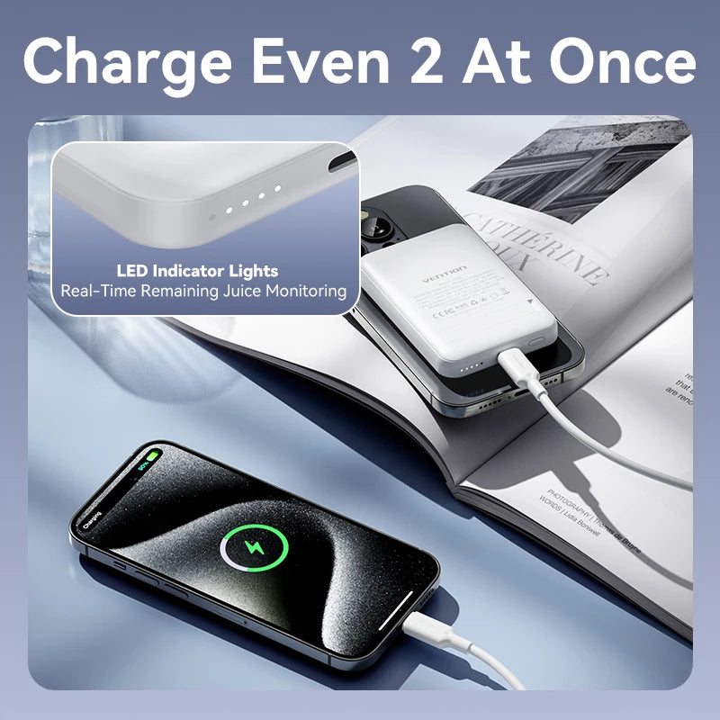 Power Bank 5000mAh MagSafe Carregamento Rápido 20W Mini Portátil