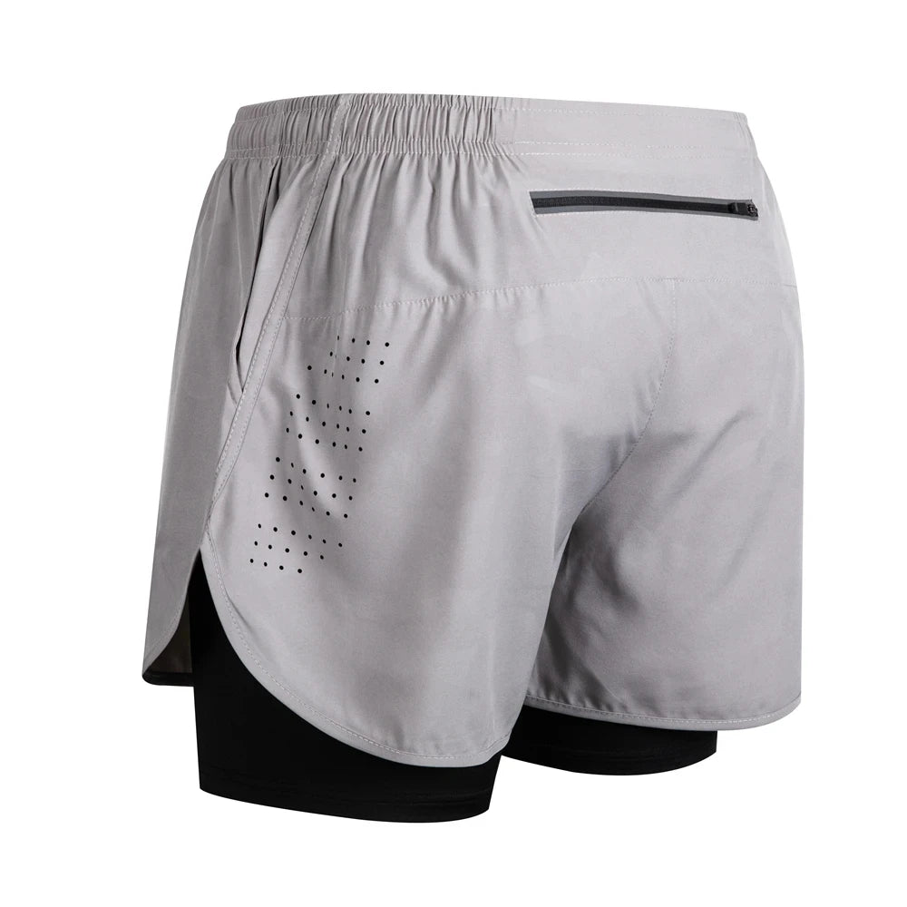 Shorts de corrida refletivos masculinos de verão Fitness de secagem rápida dupla camada shorts masculinos de treino de exercícios de musculação