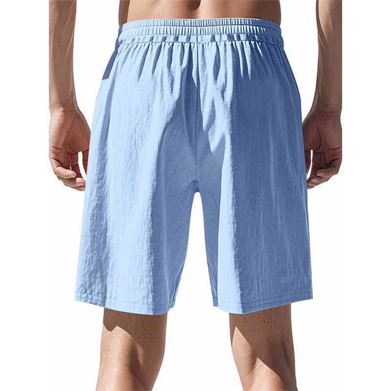 Novos Shorts Masculinos de Algodão e Linho Calças Masculinas de Verão Respiráveis Cor Sólida Calças de Linho Shorts de Praia Fitness Streetwear