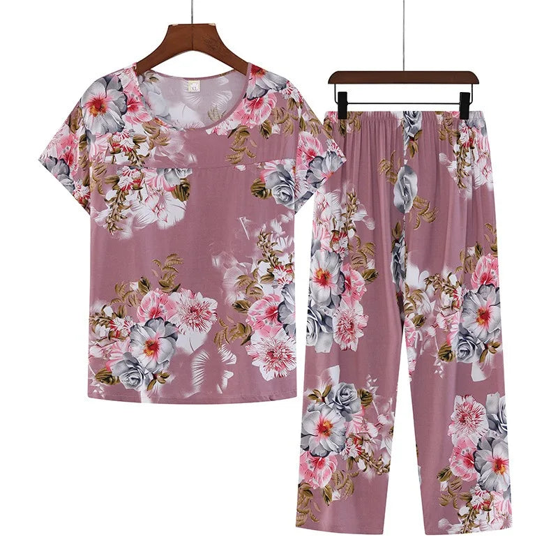 Roupa de Dormir Feminina Pode Ser Respirável e Antibacteriana Pijama de Algodão Fino Feminino Conjunto de Manga Curta Tamanho Grande