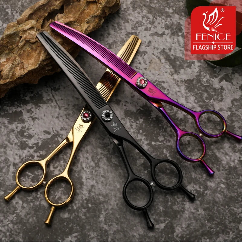 Fenice Professional JP440c 7 polegadas Tesoura para Cães de Estimação de Alta Qualidade Curva Tesoura para Desbaste Tesoura para Tosa Dentada