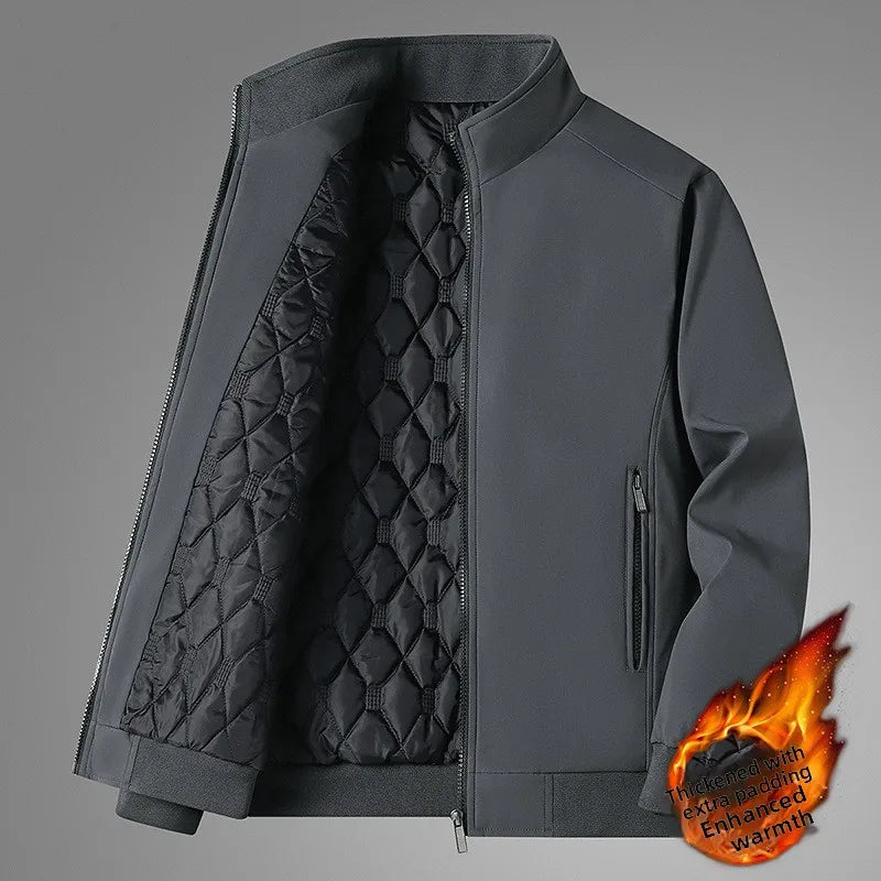 Jaqueta Masculina Forrada de Lã Grossa Casaco Casual da Moda Gola Alta Caimento Solto Respirável Resistente ao Desgaste à Prova de Vento Polies...