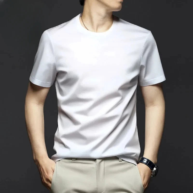 Minglu Modal Summer Men's T-shirts High Quality Short Sleeve Solid Color Round Collar Simple Casual Male Tees Plus Size 5XL