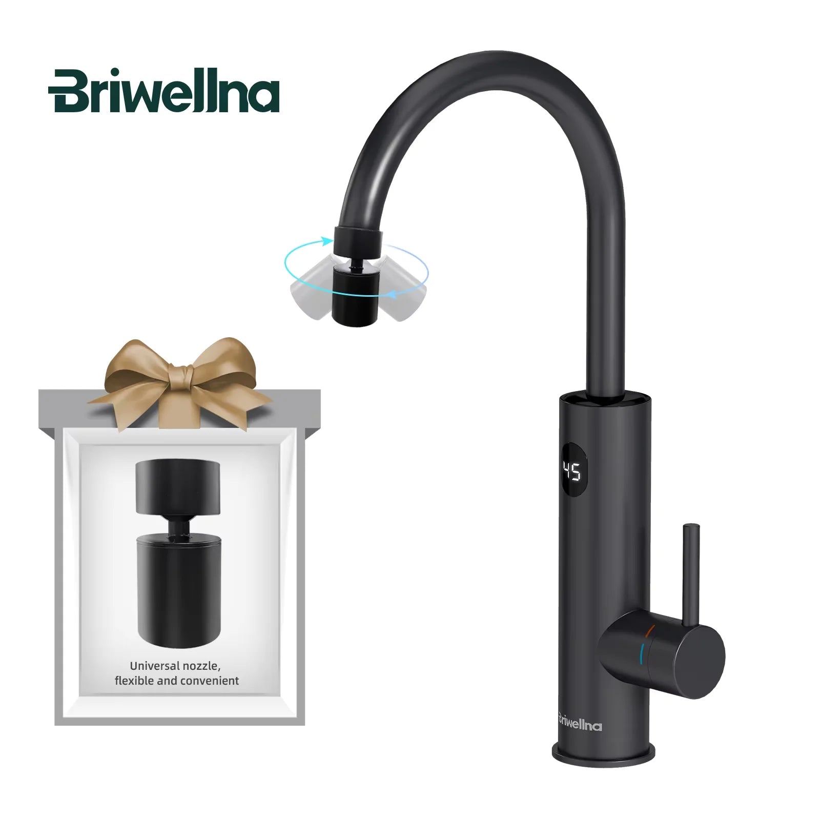 Briwellna Aquecedor de Água Elétrico Instantâneo 220V Torneira de Cozinha 2 em 1 Aquecedor de Água Sem Tanque de Aço Inoxidável Torneira Aquecedora de Água Instantânea KM12