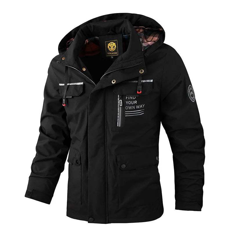 Jaquetas Casuais Quebra-Vento Masculinas de Moda Jaqueta com Capuz Masculina Impermeável para Área Externa Soft Shell Casaco de Inverno Roupas Quentes Tamanhos Grandes