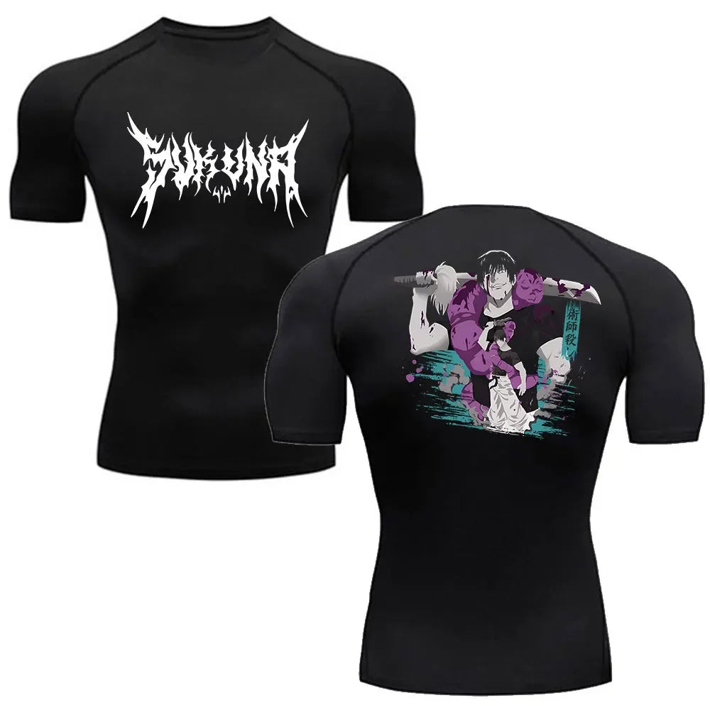 Camiseta de Compressão Anime Jujutsu Kaisen Masculina Fitness Academia Esporte Corrida Rashguard Blusa Camisa Secagem Rápida Manga Curta