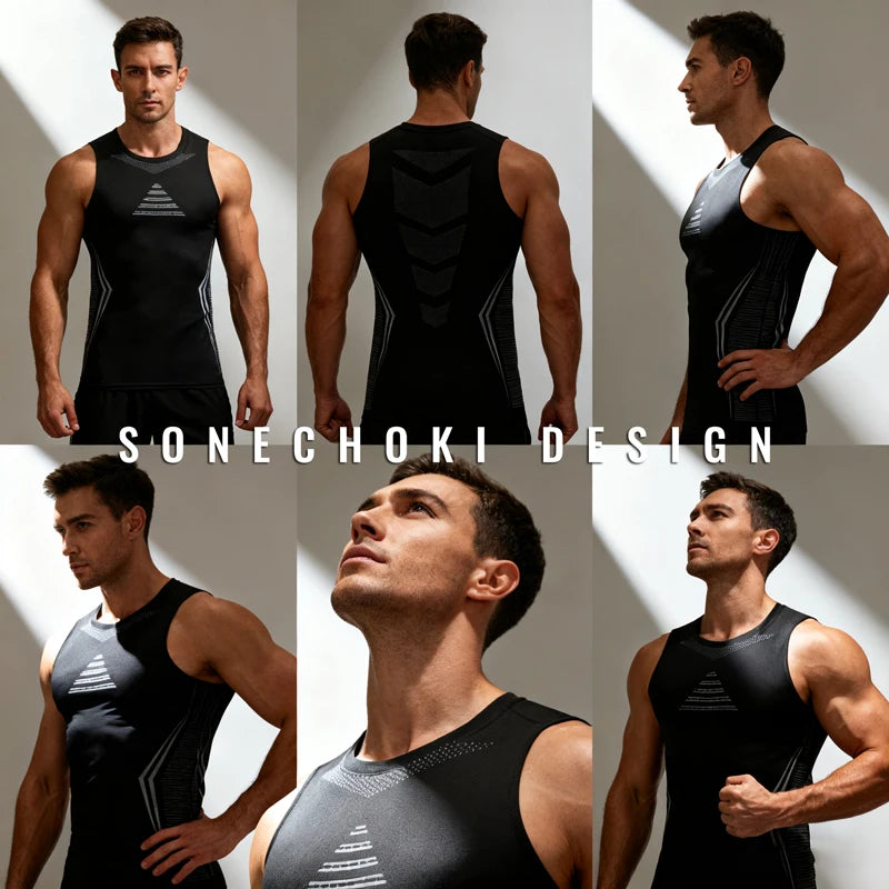 Compression Shirt Men Sleeveless Gym Clothing Dry Fit Printing Sportswear Male Fitness Bodybuilding Vest Workout Muscle Tank Top