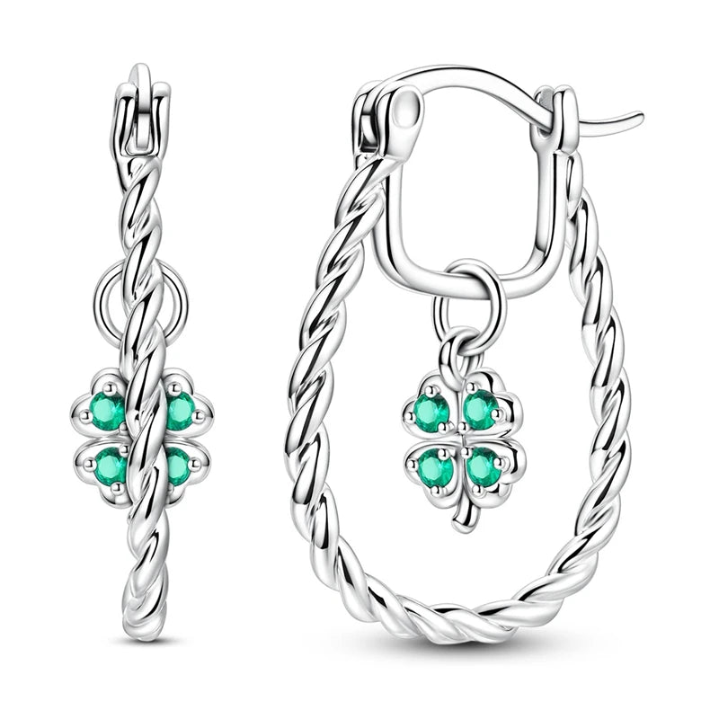 Lucky Clover Earrings 925 Silver Original Zircon Butterfly Dragonfly Chameleons Bee Flower Earrings For Women Jewelry Gift