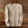 Camiseta Masculina Slim Fit Básica Casual Camisas Henley Waffle Manga Longa Camisas Térmicas Sólidas Meio Botão Respiráveis de Algodão