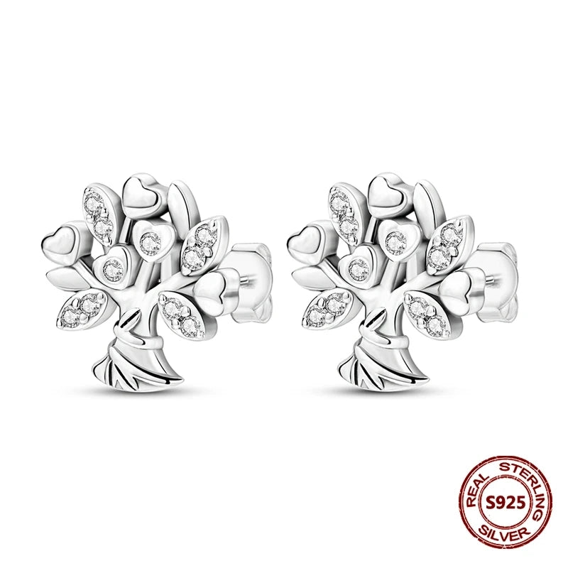 Lucky Clover Earrings 925 Silver Original Zircon Butterfly Dragonfly Chameleons Bee Flower Earrings For Women Jewelry Gift