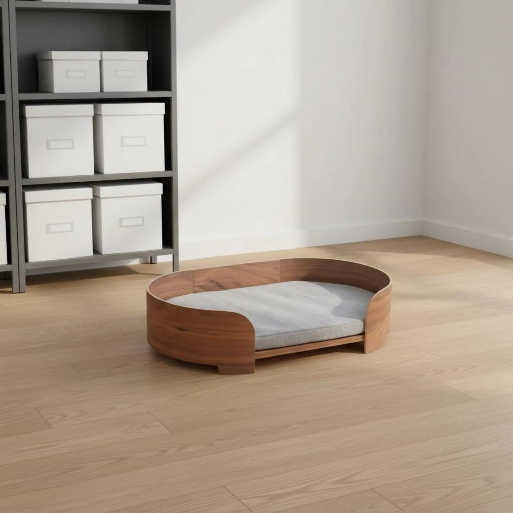 Sofá de Madeira para Pets Capa Removível e Lavável Cama Moderna para Pets Camas Elevadas para Cães Uso Opcional Durante o Ano Todo Cama Oval para Gatos Compensado de Madeira Firme