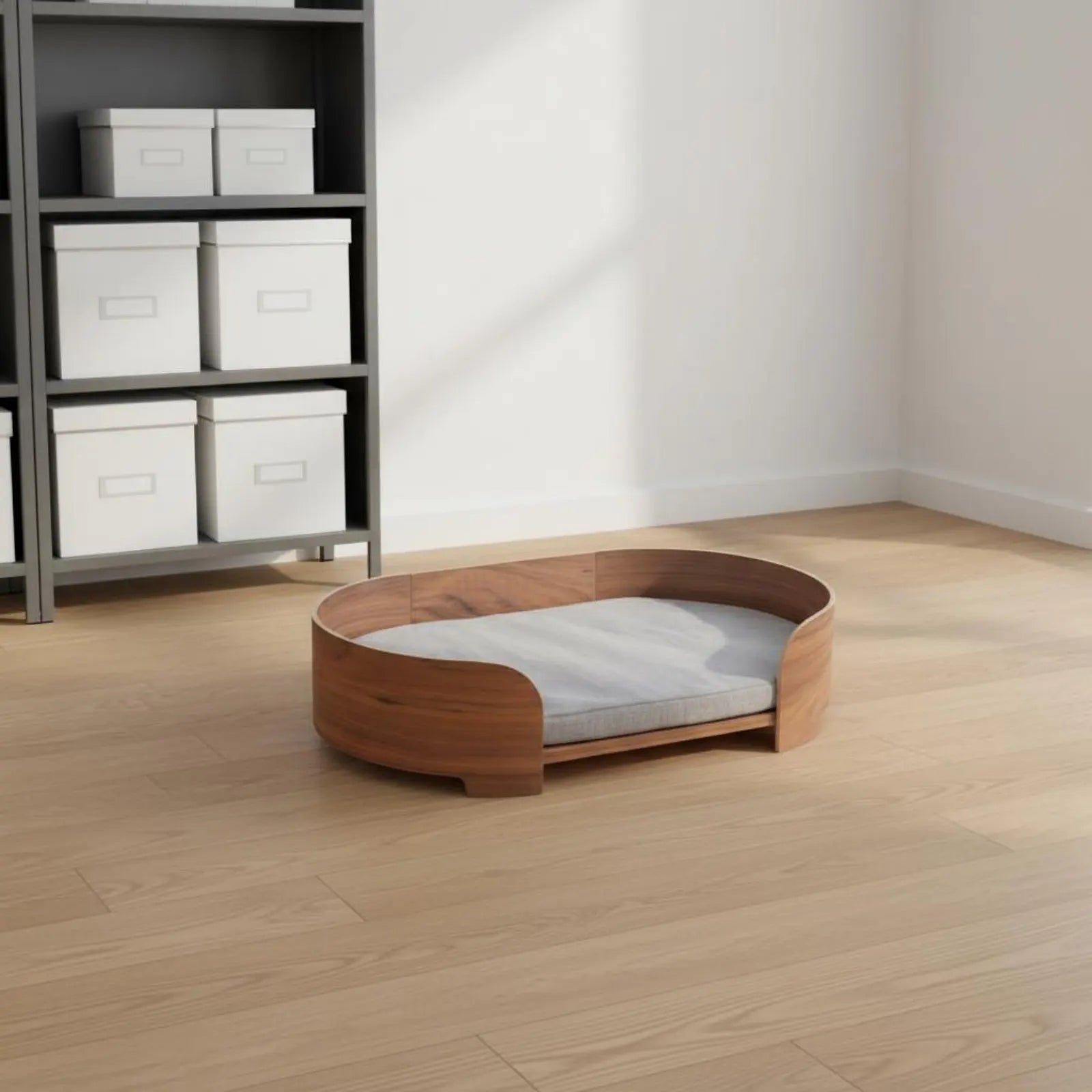 Wooden Pet Sofa Removable and Cleanable Cover Modern Pet Bed Raised Dog Lounger Year-Round Use Oval Cat Bed Firm Wood Veneer