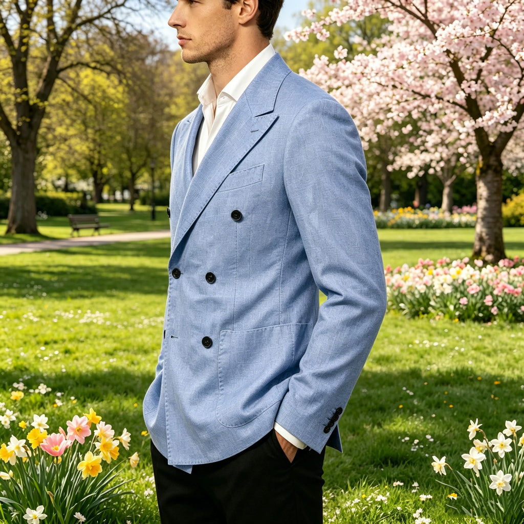 Blazer Masculino de Linho Transpassado Slim Fit Casaco de Terno Casual Negócios Jaqueta Formal para Casamento Noivo Smoking Primavera Verão