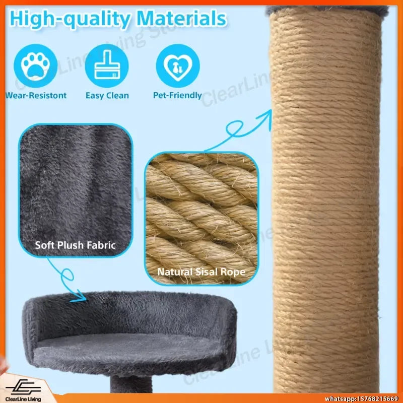 Arrranhador para Gatos Grande de Vários Andares com Camas Aconchegantes Casa para Gatos Poste de Arranhar Enrolado em Sisal e Varinha de Brinquedo para Gatos de Porte Pequeno e Médio