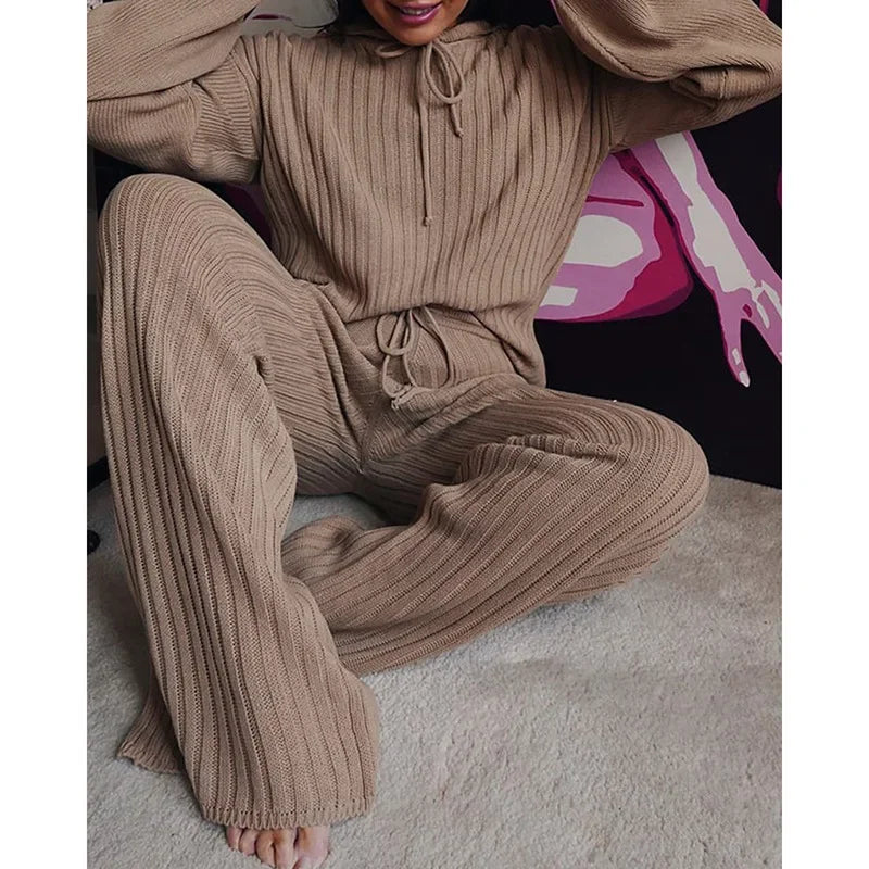 2023 Outono Casual Feminino Moletom Agasalho Lounge 2 Peças Conjunto Solto Com Capuz Para Mulheres
