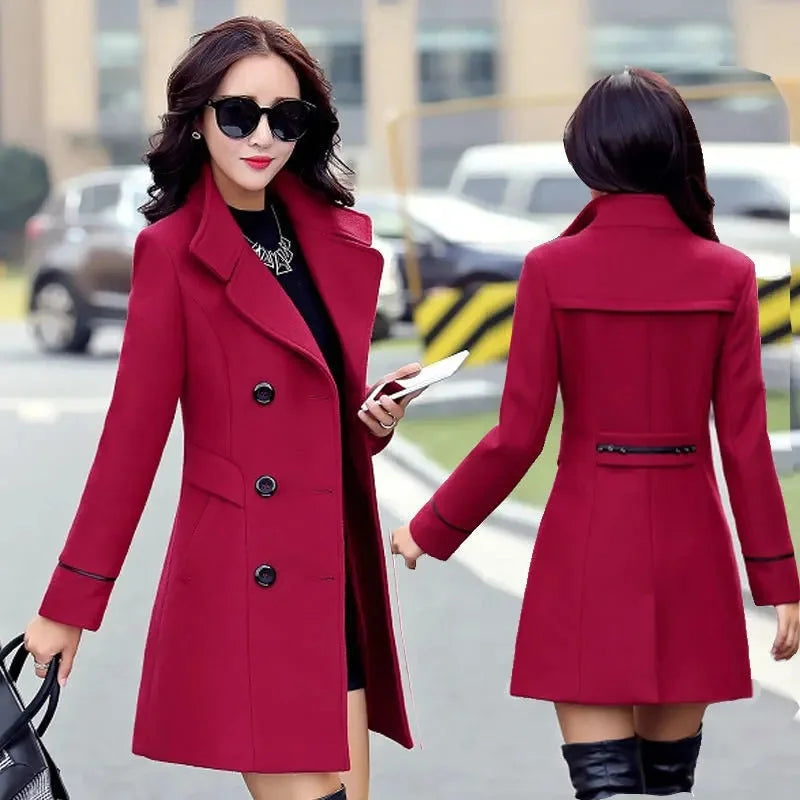 Casaco Feminino Outono Inverno 2026 Lã Casacos Para Mulheres Sobretudo Jaquetas De Lã Femininas Abotoamento Duplo Agasalhos - vinho tinto L