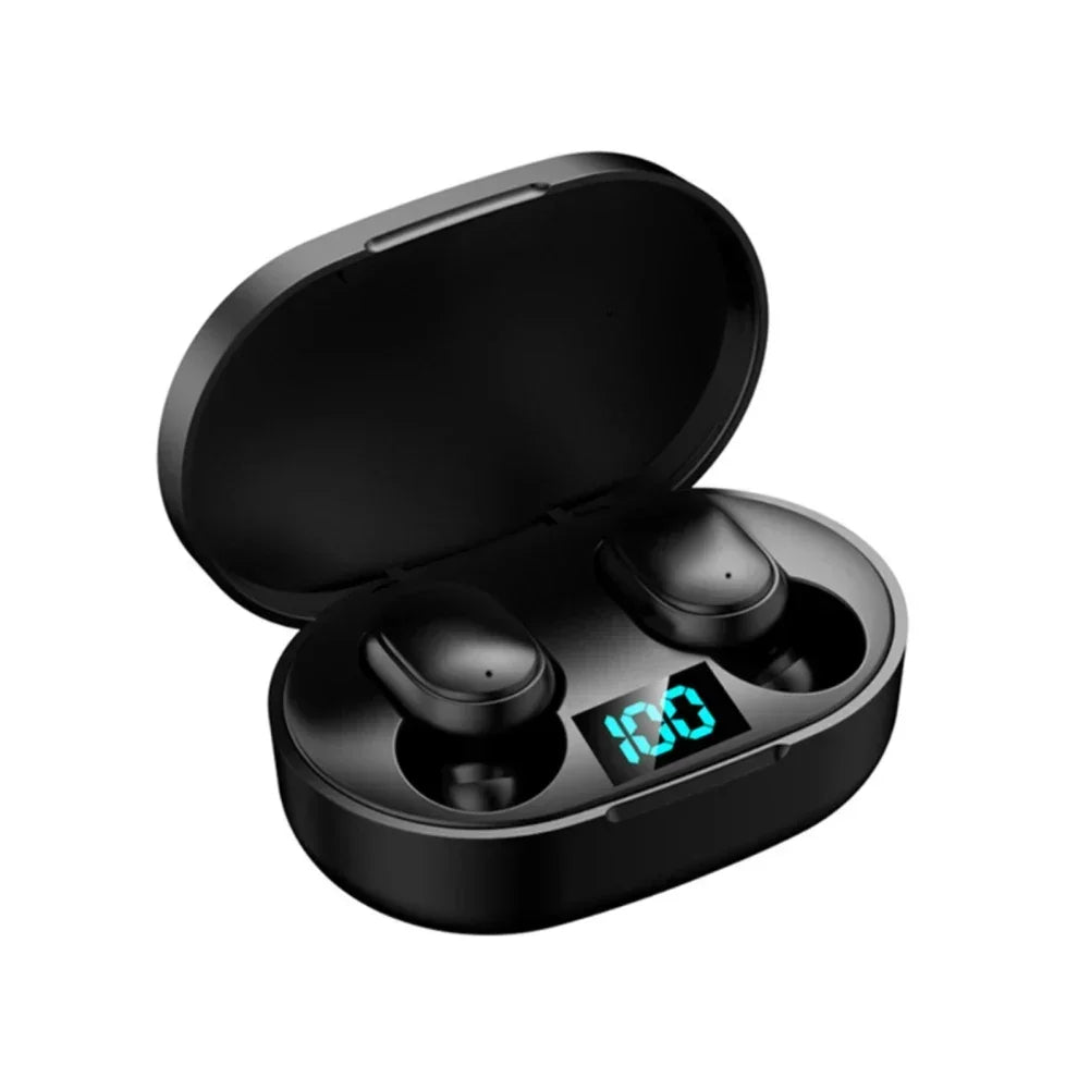 Fones de ouvido sem fio E6S com cancelamento de ruído, à prova d'água, intra-auriculares, estéreo, com estojo de carregamento com tela LED