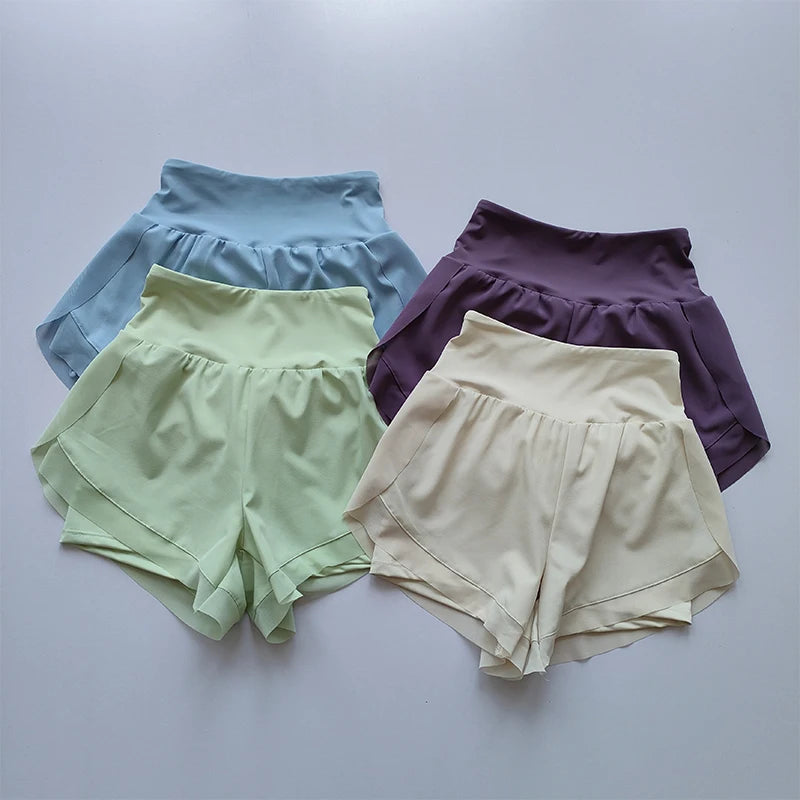 Shorts Esportivos Femininos de Verão em Tela 2 em 1 de Secagem Rápida para Yoga Shorts Respiráveis para Fitness Shorts de Corrida de Cintura Alta