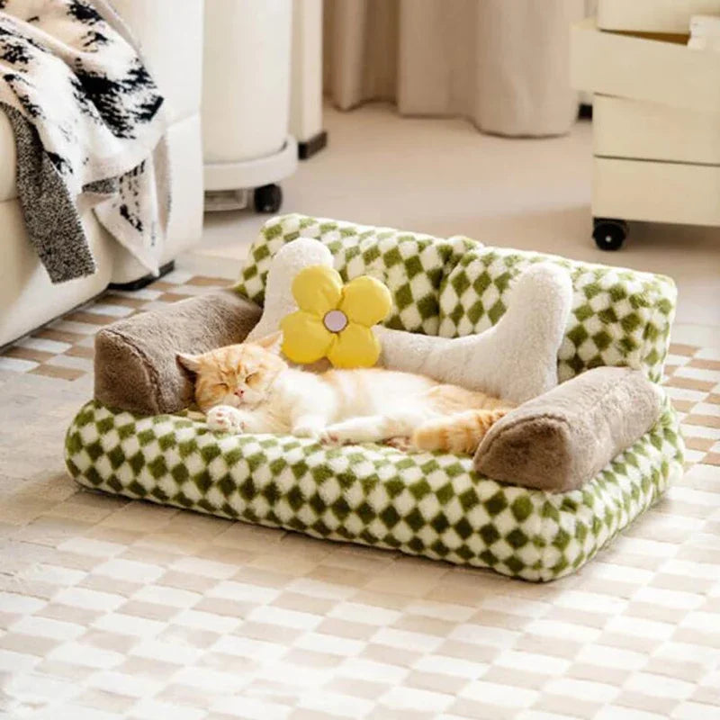 Sofá Ortópedico de Pelúcia para Inverno, Almofada Confortável, Cama para Gatos, Cama Desmontável para Cães de Pequeno a Médio Porte