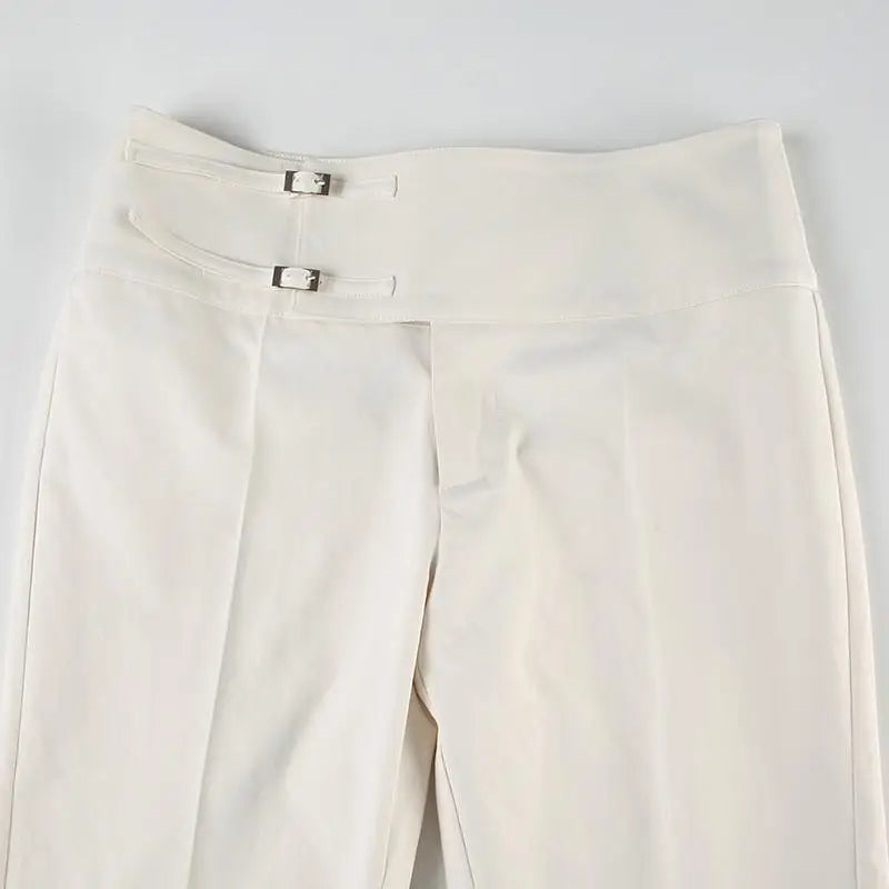 Calça Feminina Vintage Y2K Coreana Streetwear Cintura Baixa Reta Solta Bege Calça Casual Feminina Botões Básica Anos 2000